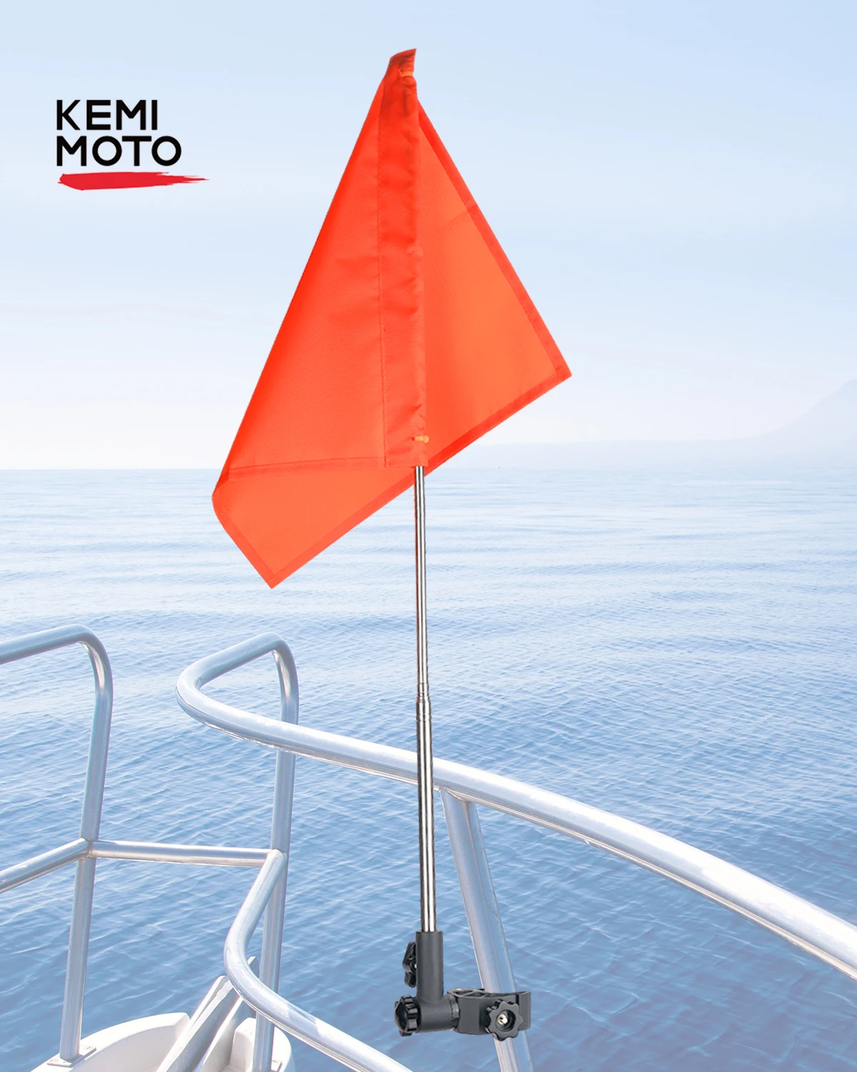 

Stainless Steel Boat Flag Pole Rectangular flag structure 320Ã—330mmwith Orange flag Wind indicator for Marine Boat Yacht