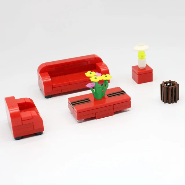 Диван гостиная сцена обеденный стол цветок строительный блок MOC аксессуары набор