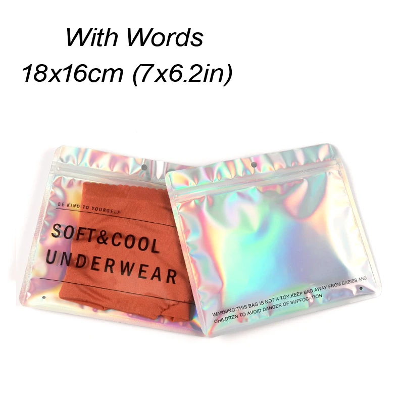 With Words 18x16 см плоская голограмма из алюминиевой фольги, упаковка, застежка-молния, нижнее белье, сумка для хранения нижнего белья, органайзер на молнии, сумки с отверстием для подвешивания - Цвет: With Words