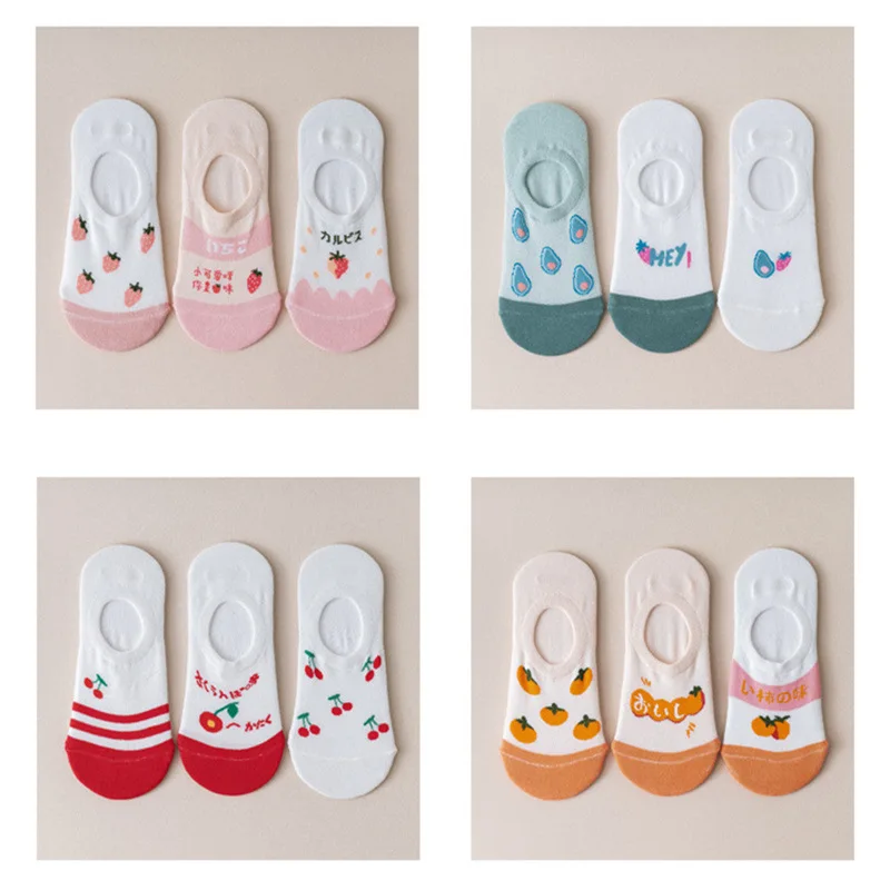 Женские носки-лодочки с мультяшными фруктами Милые оранжевые носки-личи тапочки