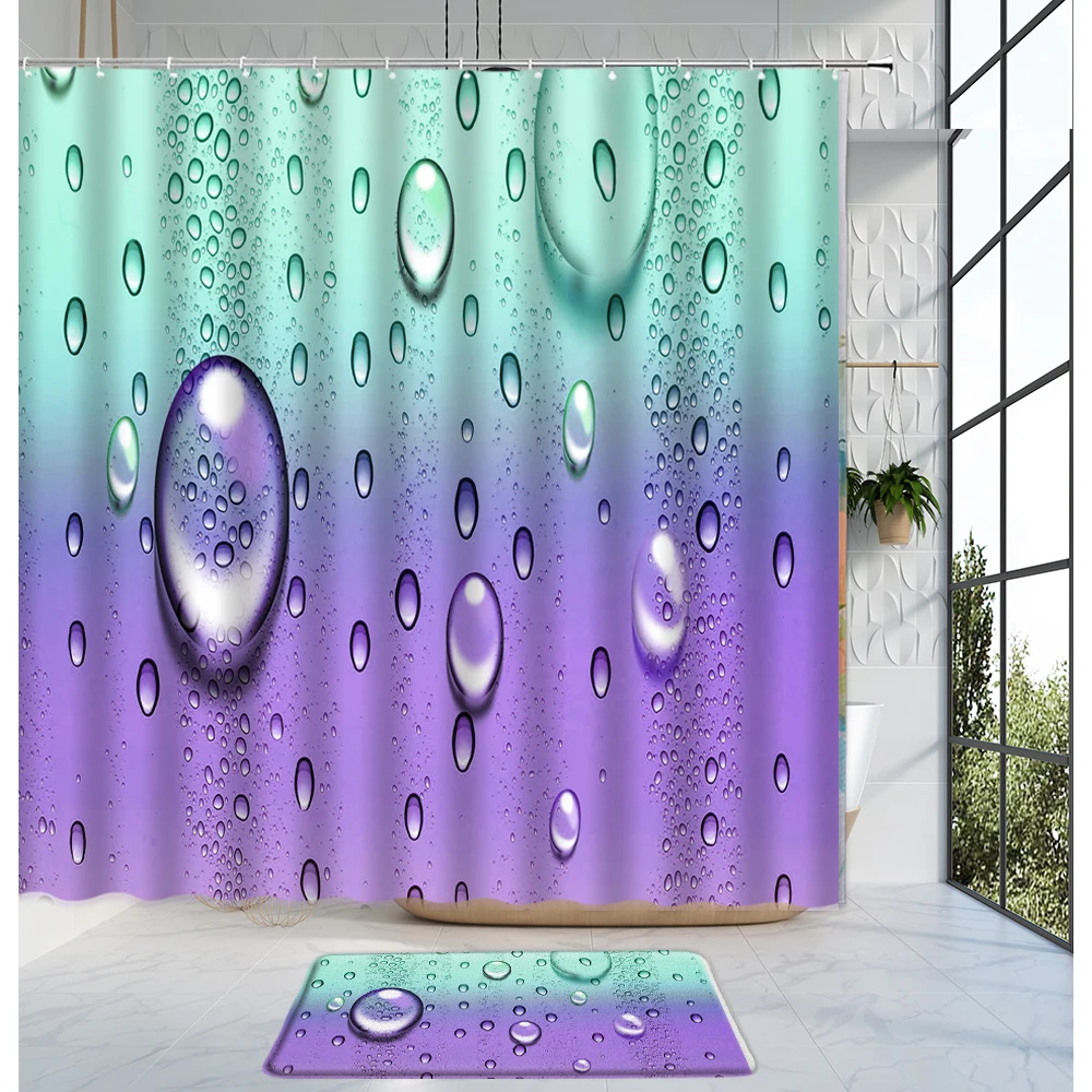 

Drops Of Water Shower Curtain Set Bath Mats Rugs Raindrops Colorful Background Washable Bathroom Curtains Home Bath Decor Set 2