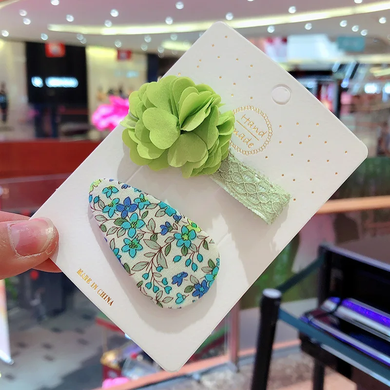 

2PCS New Fabric Art Flower Little Girl Water Drop Clip lovely Children Baby Edge Duck Mouth Hair Clips Headdress