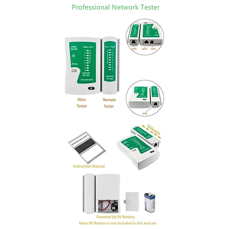 Network Cable Tester Tool Lan Tester RJ45 Crimping Pliers Portable LAN Network Repair Tool Kit Crimper Clamp