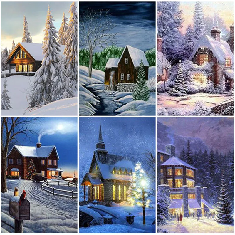 

Diy Winter Snow House 5D Diamond Painting Full Square Drill Cross Stitch Mosaic Resin Diamond Embroidery Set Scenic Home Decor