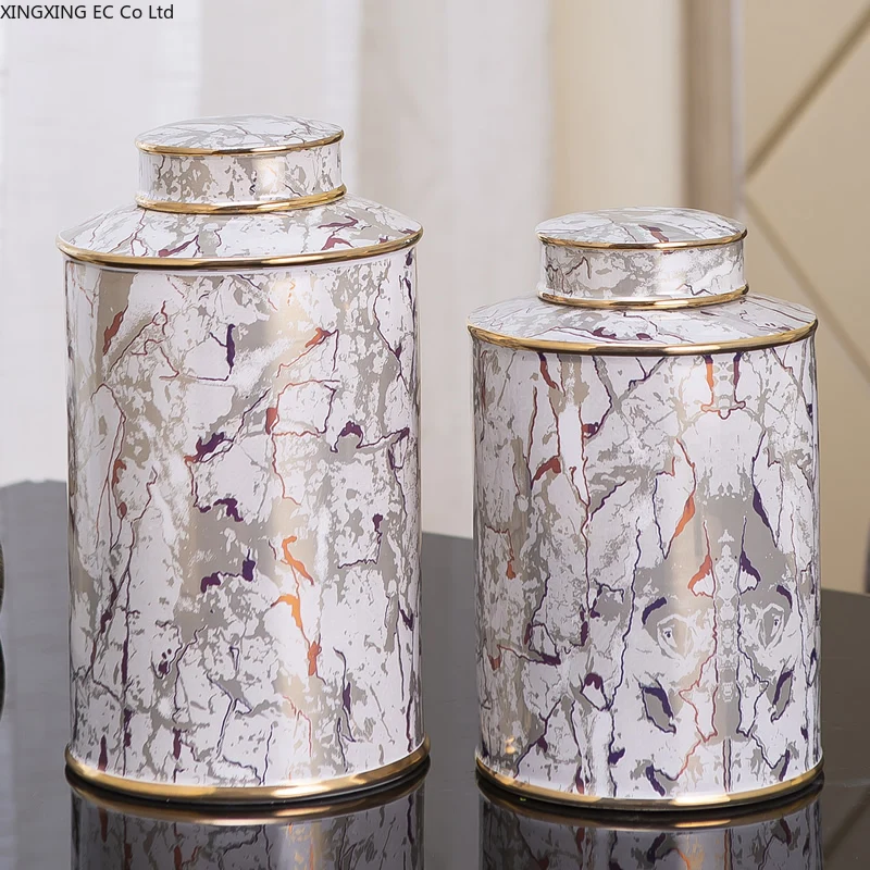 

Creative Phnom Penh Grey Marble Vase Candy Jar Ceramic Storage Jar with Lid Modern Living Room Home Decoration Accessories