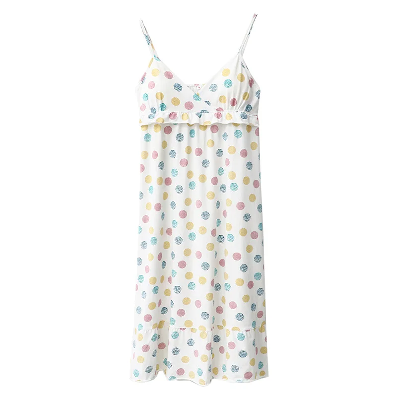 

Spaghetti Strap Nightgown Cute Cotton Sleep Dress Women Nightdress Soft Intimate Lingerie Lounge Wear Home Dressing Gown