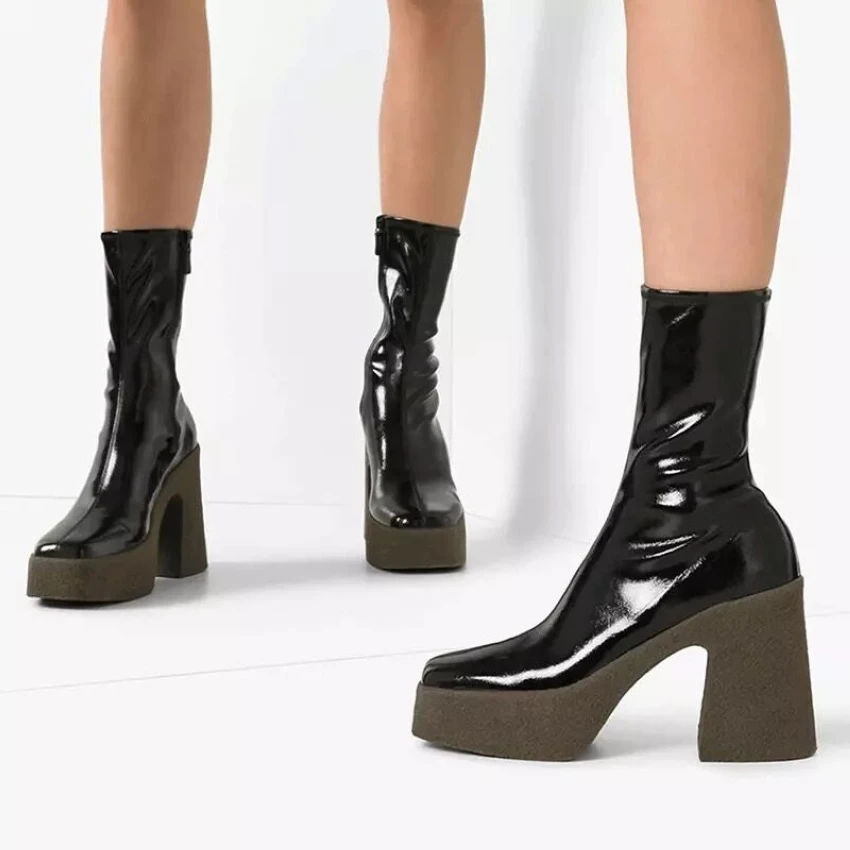 Женские ботильоны на молнии черные или коричневые Теплые платформе и высоком