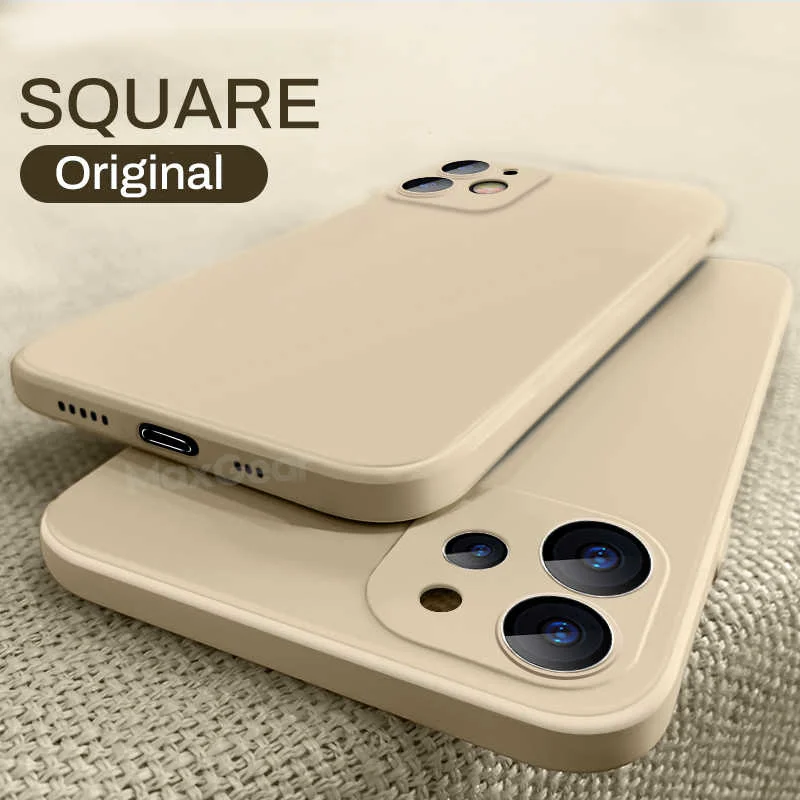 

Luxury Original Square Liquid Silicone Case For iPhone 12 11 Pro Max Mini X XR XS Max 7 8 6s Plus SE 2020 Shockproof Soft Cover