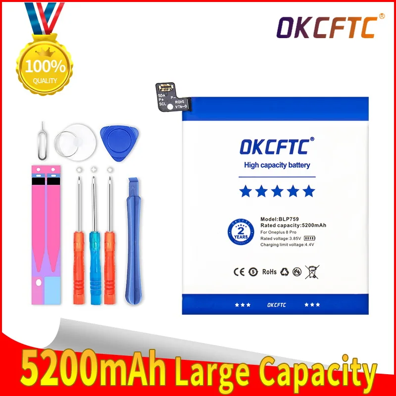 

For Oneplus 8 Pro One Plus 8pro Phone Battery BLP759 5200mAh High Capacity OnePlus Mobile Phone Batteries Free Tools AKKU