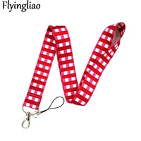 simple red lattice neck strap lanyards id badge card holder keychain mobile phone strap gift ribbon webbing necklace