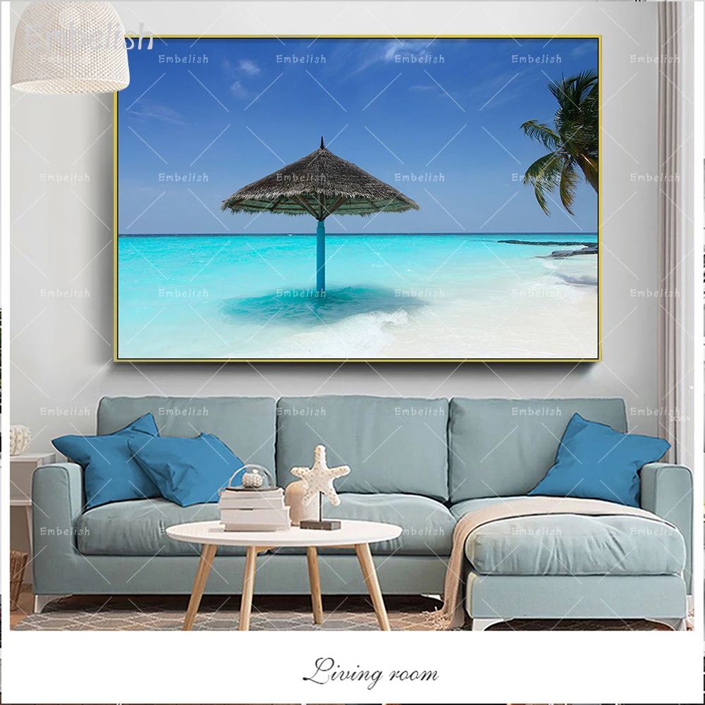 

1 Pieces Blue Sky And Beach Landscape Modern Home Decor Pictures For Living Room Wall Art Posters HD Print Canvas Oil Paintings