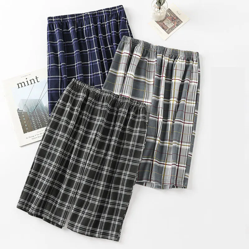 Plus Size Men Underwear Cotton Man Shorts Breathable Plaid Casual Loose Sleep Pants Homewear Male Sleepwear Pajamas Sleep Bottom