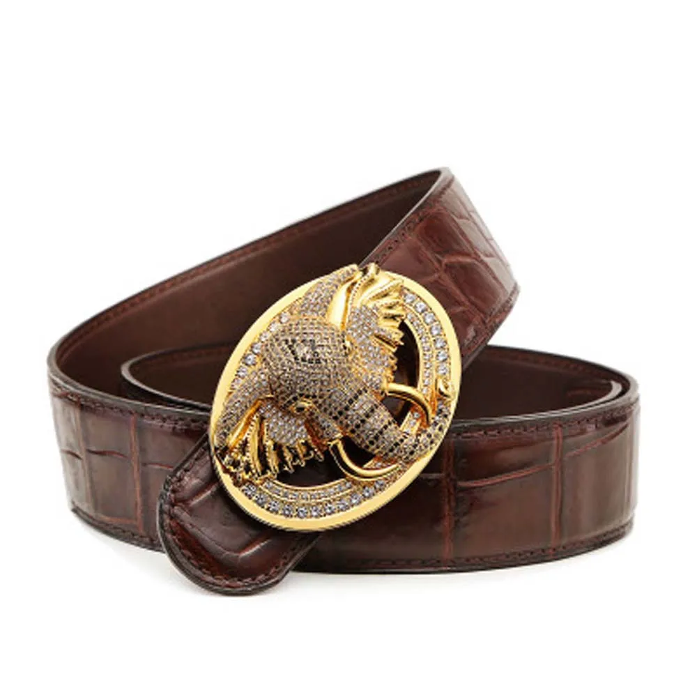 linshe  new  crocodile men belt  male  belt   elephant  Smooth buckle  Real crocodile leather  belts  tide