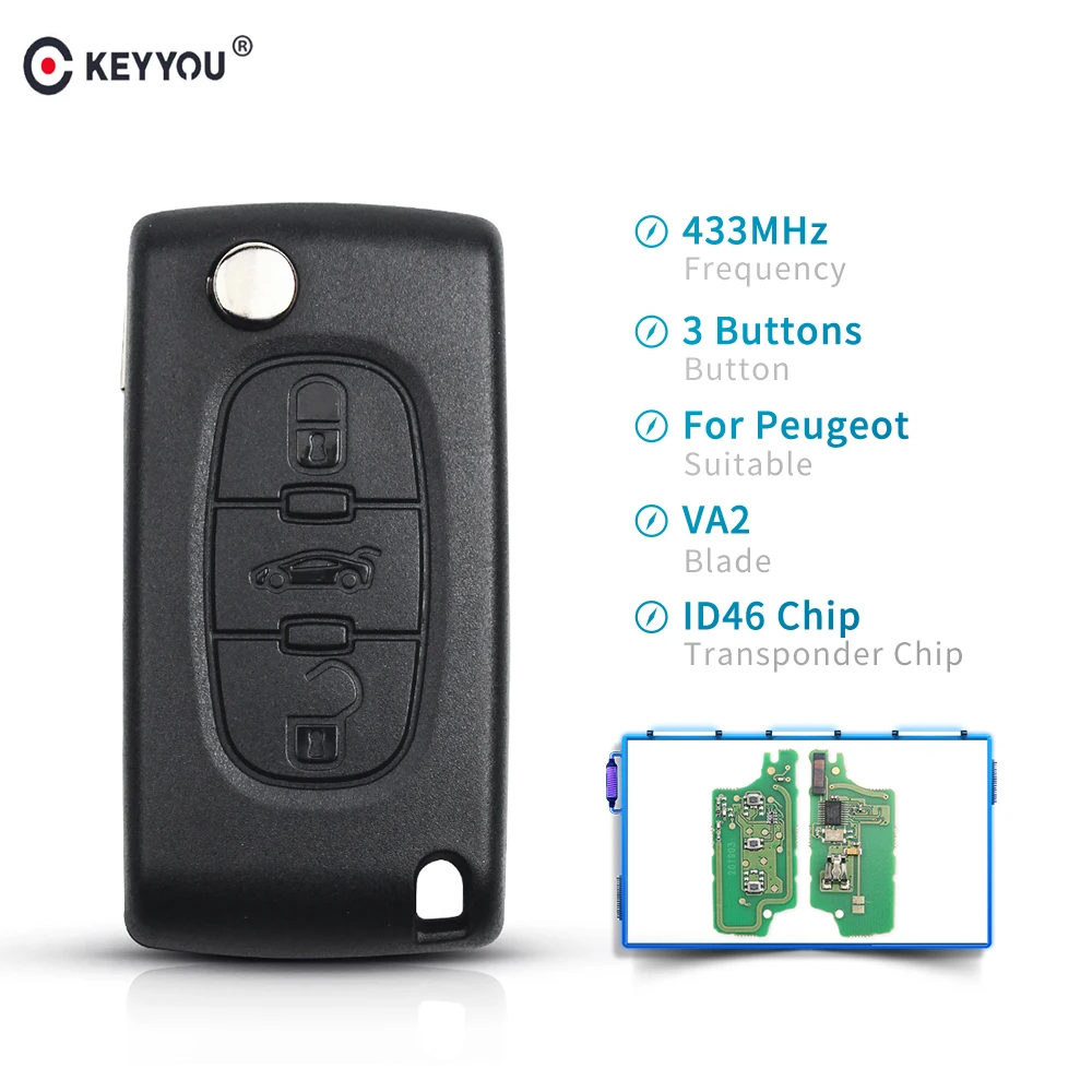 KEYYOU 433 МГц ID46 чип ключ для автомобиля Peugeot 207 307 407 208 308 408 607 партнер дистанционный 3
