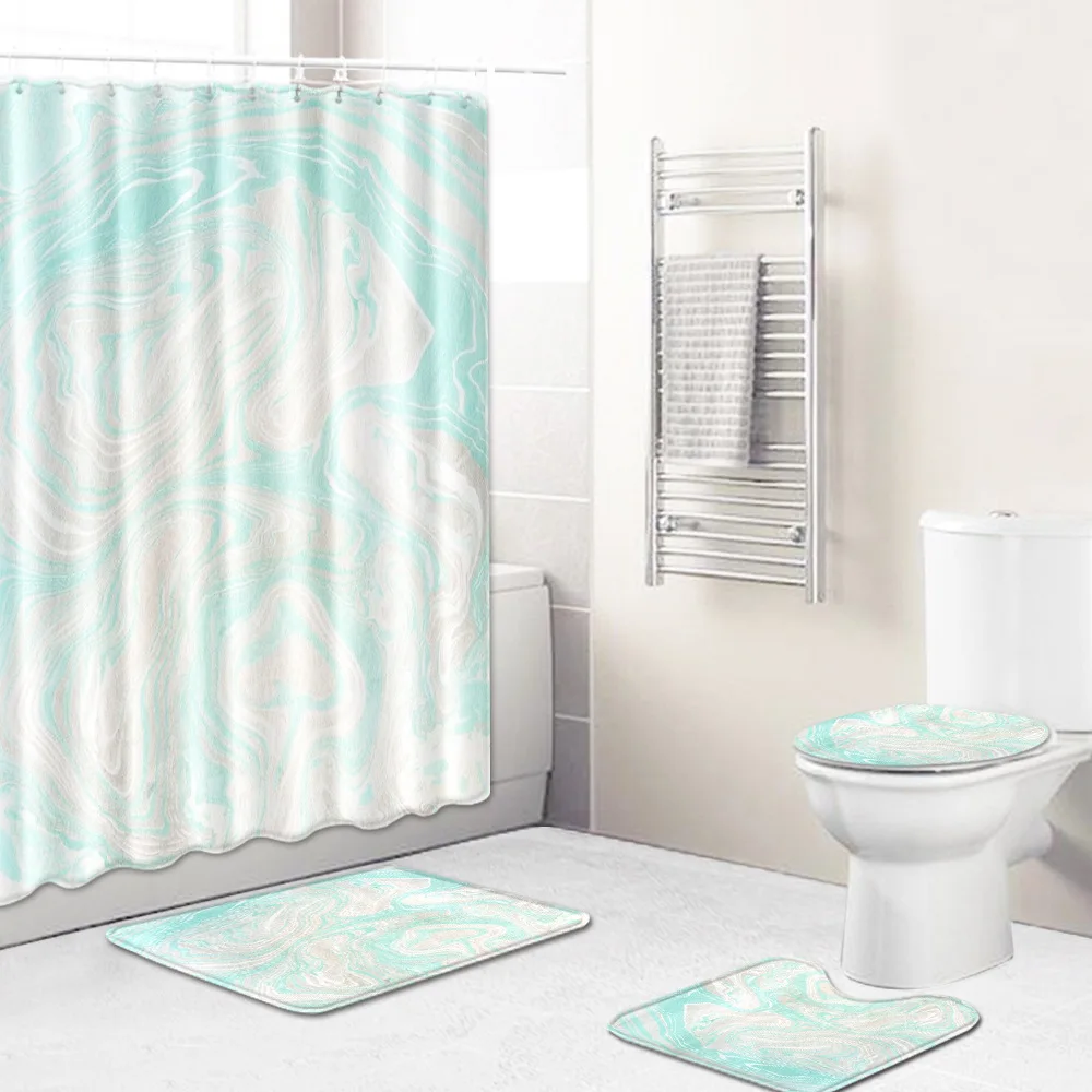 Набор ковриков для ванной Zeegle с принтом и занавеской душа нескользящая Мягкая