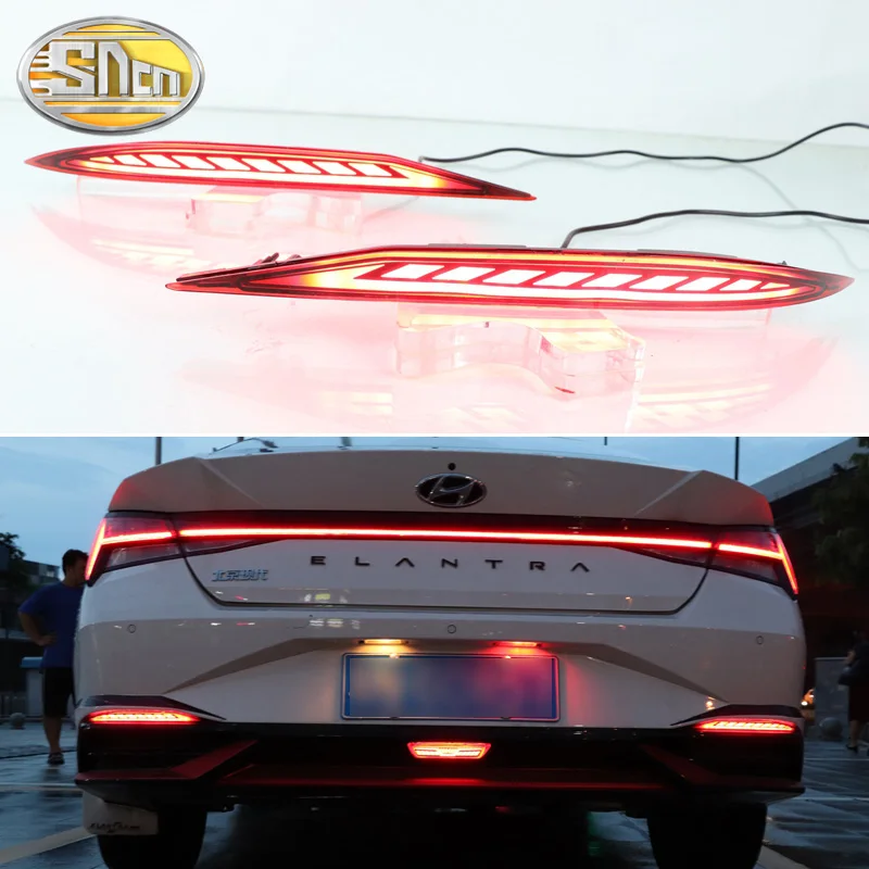 2PCS For Hyundai Elantra 2021 2022 3-in-1 Functions 12V LED Bumper Light Rear Fog Lamp Brake Light Dynamic Turn Signal Reflector