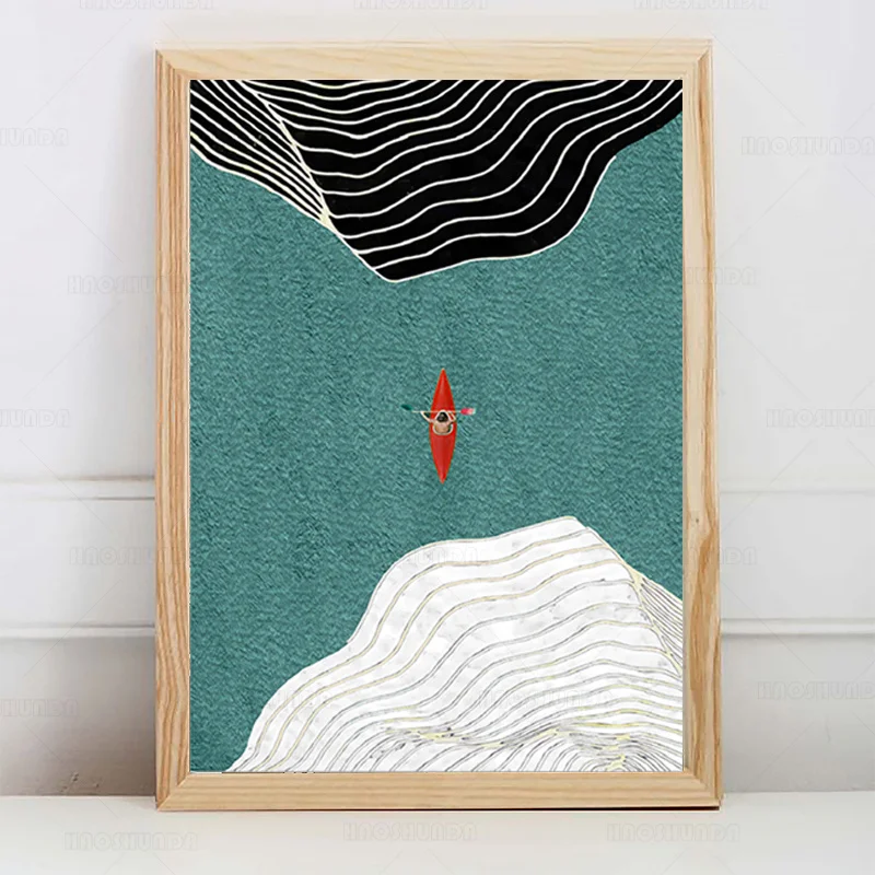 Современные постеры в скандинавском стиле с рисунком гребли море и абстрактной