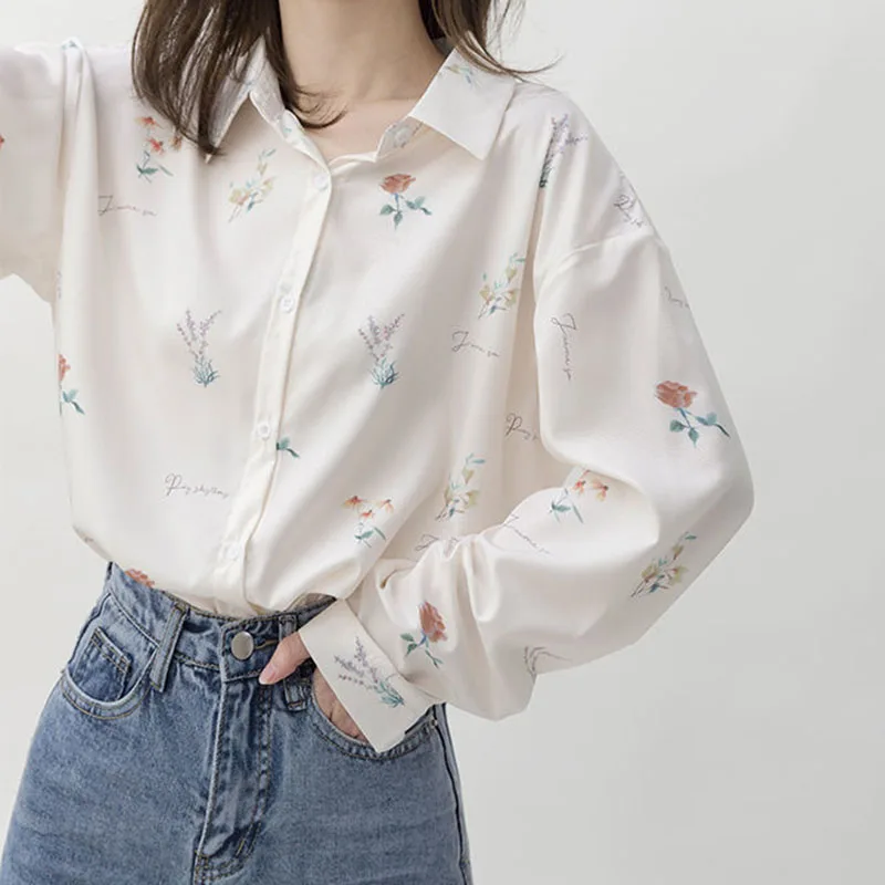 Женская рубашка с цветочным принтом винтажная блузка модная весенне осенняя
