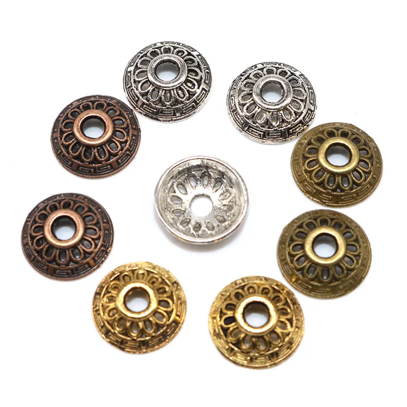 12 мм 100 шт./лот тибетские посеребренные Концевики с лепестками и цветами Подвески