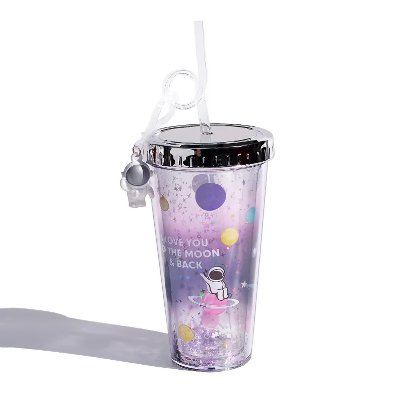 

Water Cup With Straw Plastic Large Capacity Simple Double Layer Cup Heat Resistance Of Cup Body Star Anti Falling Cute Cup