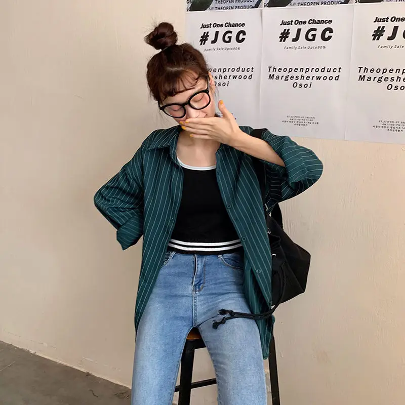 Женская свободная рубашка в полоску с длинным рукавом | одежда