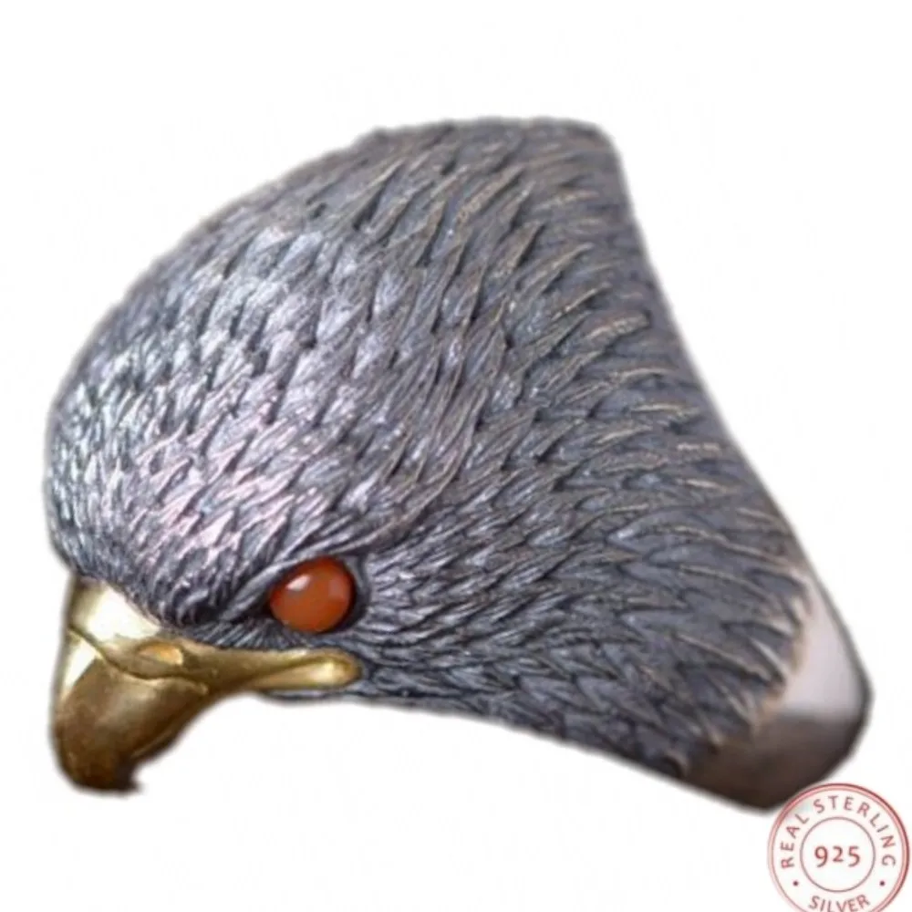 

BOCAI S925 Sterling Silver Opening Rings for Men 2021 Popular Fashion Eagle Head South Rutile Eyes Pure Argentum Jewelry