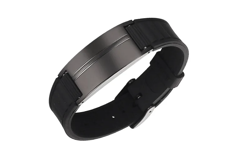 Personalized Custom Lettering Energy Bracelet Stainless Steel Brand Health Magnet Negative Ion Anti Fatigue Silicone Bracelets