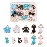22pcsbox mixed color alloy enamel cats paw prints charms beads for jewelry making diy pendant necklace bracelet accessories