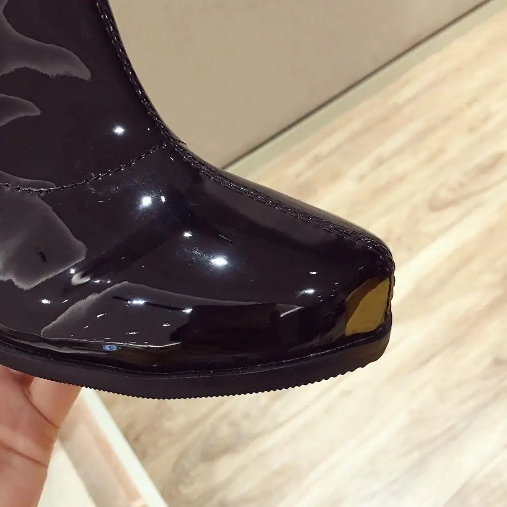 Сапоги Japanned женские на высоком каблуке высокие сапоги туфли квадратный носок