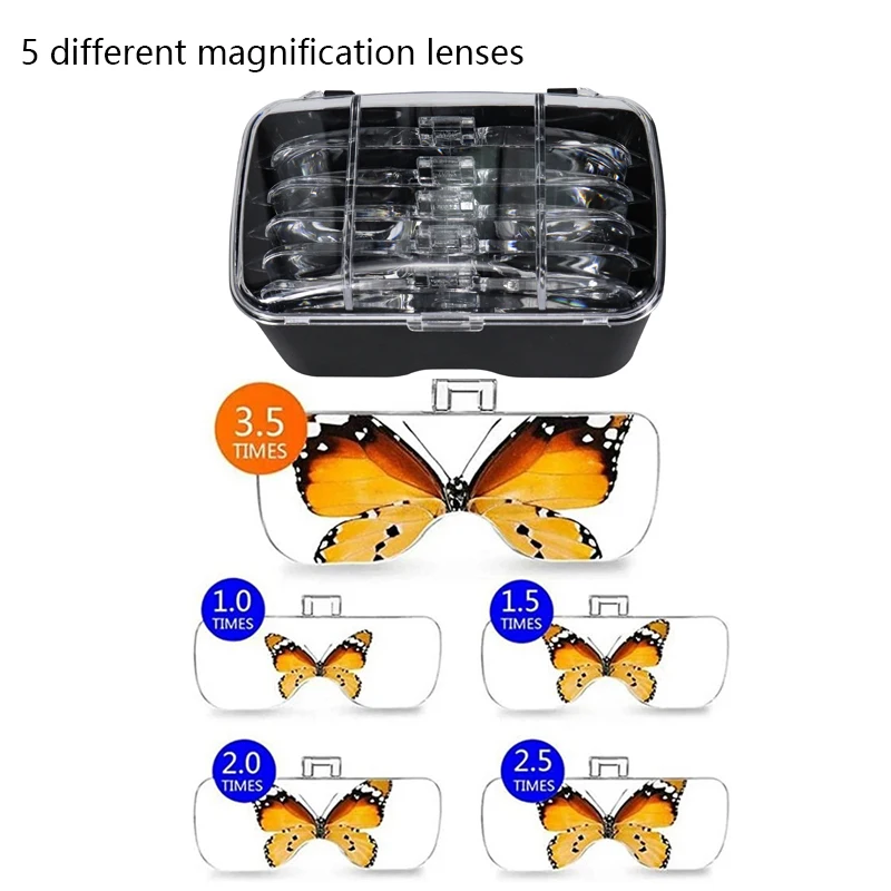 1.0X 1.5X 2.0X 2.5X 3.5X Adjustable 5 Lens Loupe LED Light Headband Magnifier Glass Magnifying Glasses with Storage Case | Инструменты