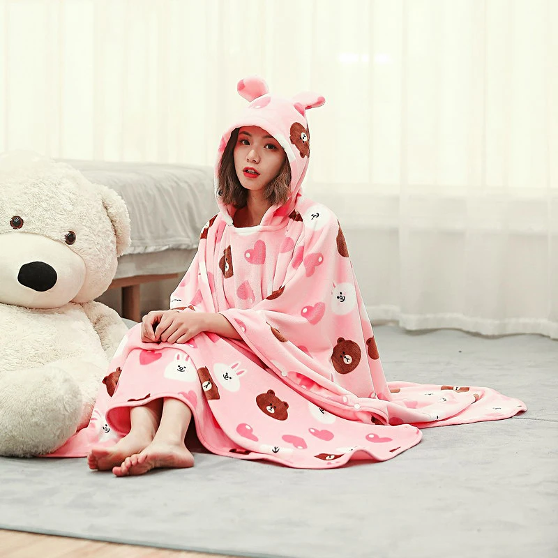 Мягкое одеяло длинное Коралловое Флисовое для взрослых детское с рукавами