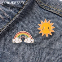 rainbow cloud sun cute smiling face enamel pin badge lapel brooch clothes backpack hat jewelry gift for women children wholesale