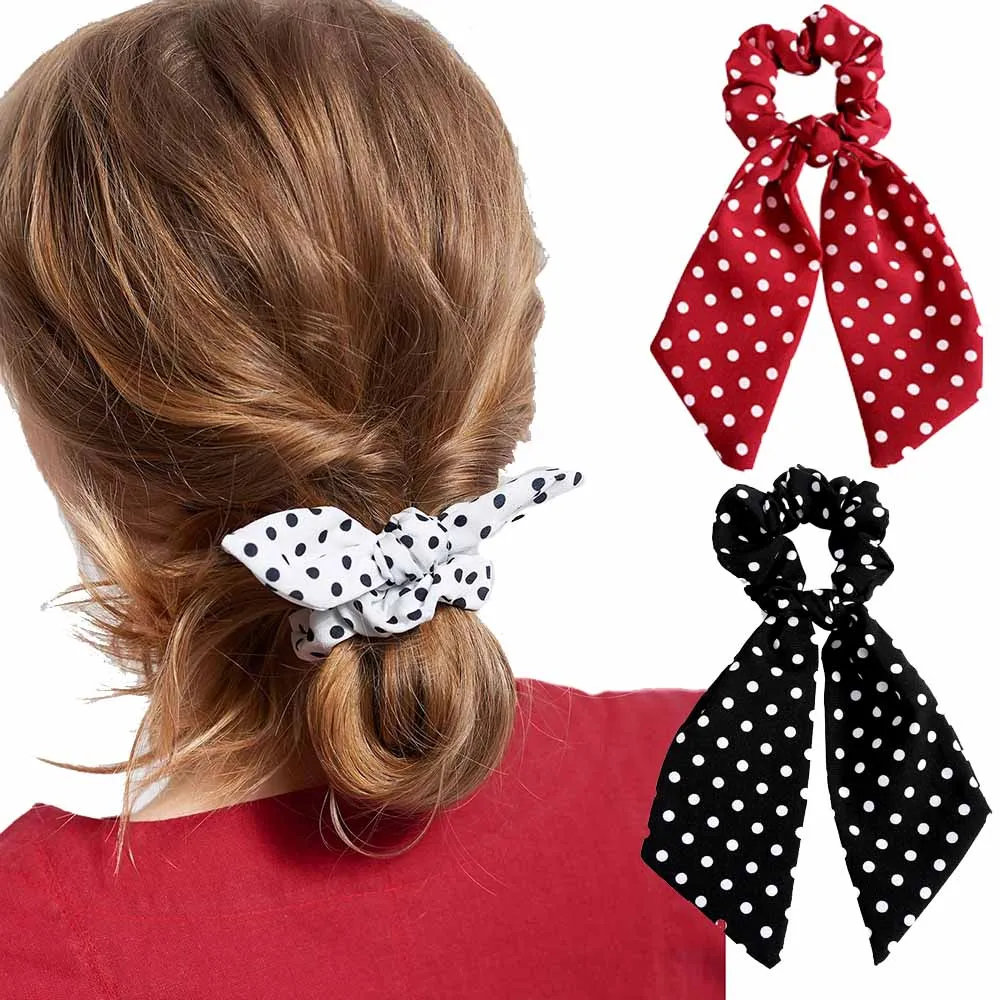 

Haimeikang Fashion Bow Ribbon Ponytail Hair Tie Ropes Women Girls Elastic Rubber Bands Point Fashion Scrunchies Hair Accessories