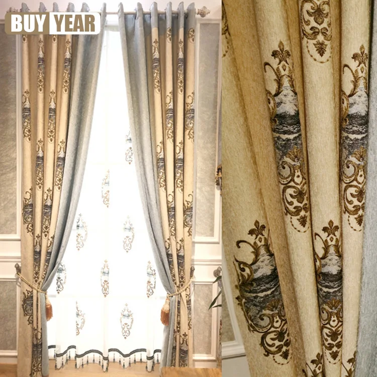 

New European Style Embroidered Jacquard Chenille Curtain Living Room and Bedroom Floor-to-ceiling Windows and Bay Window Curtain