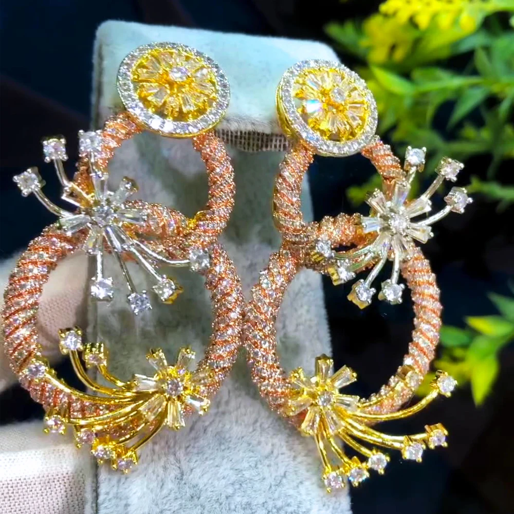 

JIMBORA Luxury Charm Shiny Pendant Earrings For Women Wedding Cubic Zircon CZ Engagement Party Indian earrings for women 2021