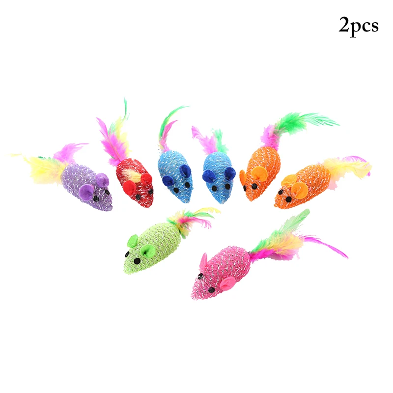 

2PCS Cat Mouse Toy Glitter Feather Cat Toy Mouse Cat Sound Toy False Mouse Cattoy Interactive Toy Cat Supplies