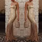 Летнее Длинное Бандажное платье высшего качества из вискозы с золотыми вставками и кисточками, элегантное вечернее праздничное платье