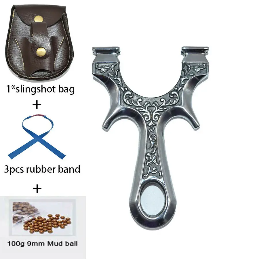 

Powerful Slingshot Catapult for Hunting Stainless Steel with Rubber Band + Mud Ball Outdoor Shooting Game Sling Shot Set