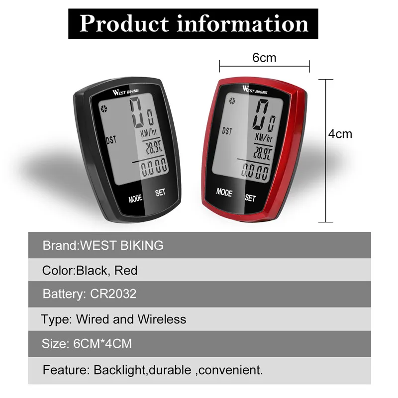 

WEST BIKING Bike Computer Wireless Wired Speedometer Odometer Waterproof LCD Backlight Cycling Bicycle Computer Stopwatch