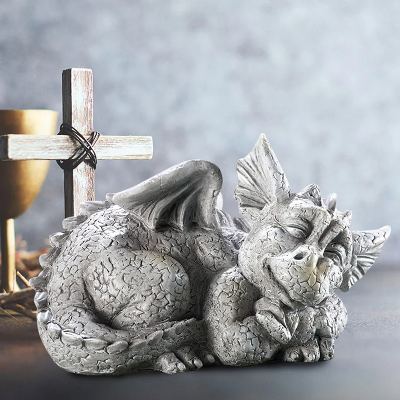 Dragon Baby Garden Statue Adorable Sleep Portrait Stone Outdoor Decoration For Home Art Ornaments Lawn Yard Decor | Дом и сад