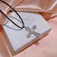 luxury cross x shape women engagement pendant full paved cz stone silver color elegant simple female jewelry necklace hot sale