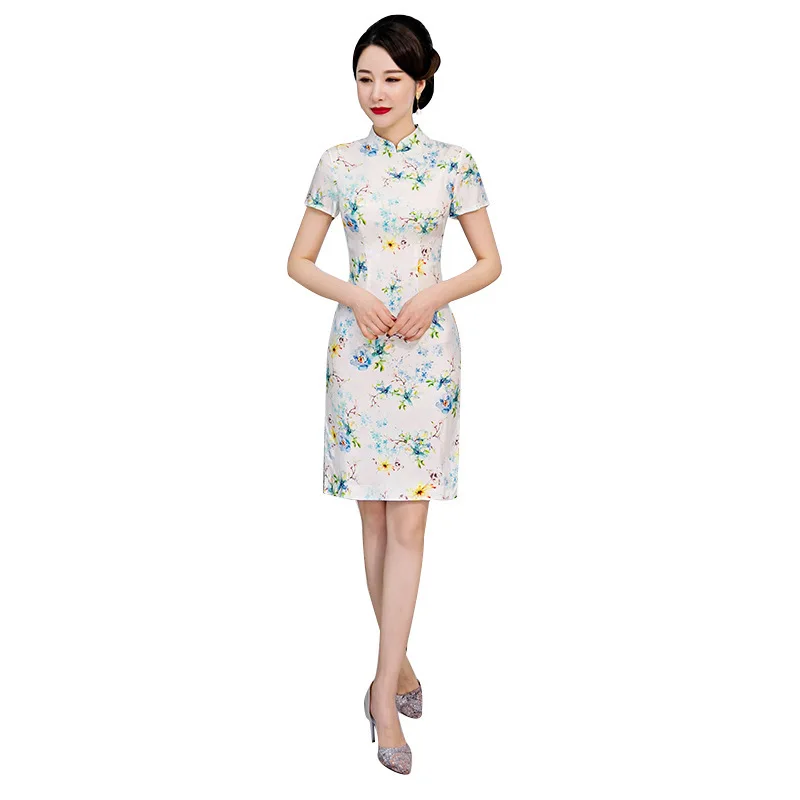 Весна-лето 2020 новая шелковая Улучшенная традиционная одежда cheongsam с коротким