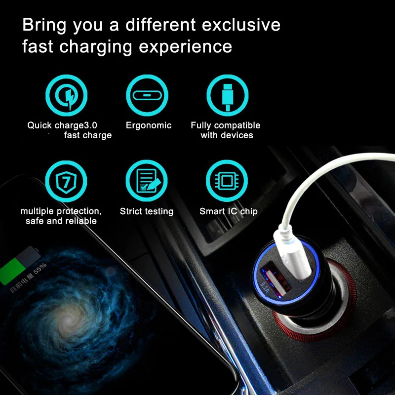 Быстрая зарядка 3 0 автомобильное зарядное устройство USB универсальное qc 2 двойной