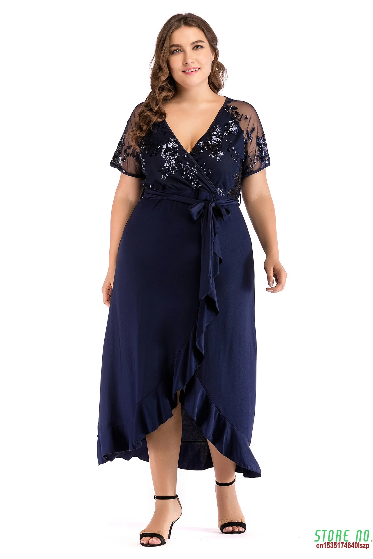 

Платье женское летнее длинное с V-образным вырезом и коротким рукавом