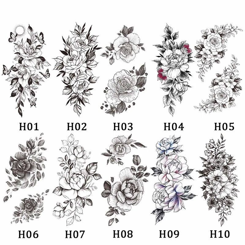 Водостойкие временные тату наклейки с цветочным узором 1 шт. черные эскизы