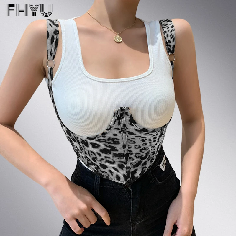 

FHYU The New High Quality Sexy Leopard Women Sling Corset S-L Fashion Slim Apparel Collocation Girdle Waist Clip Female Corsets