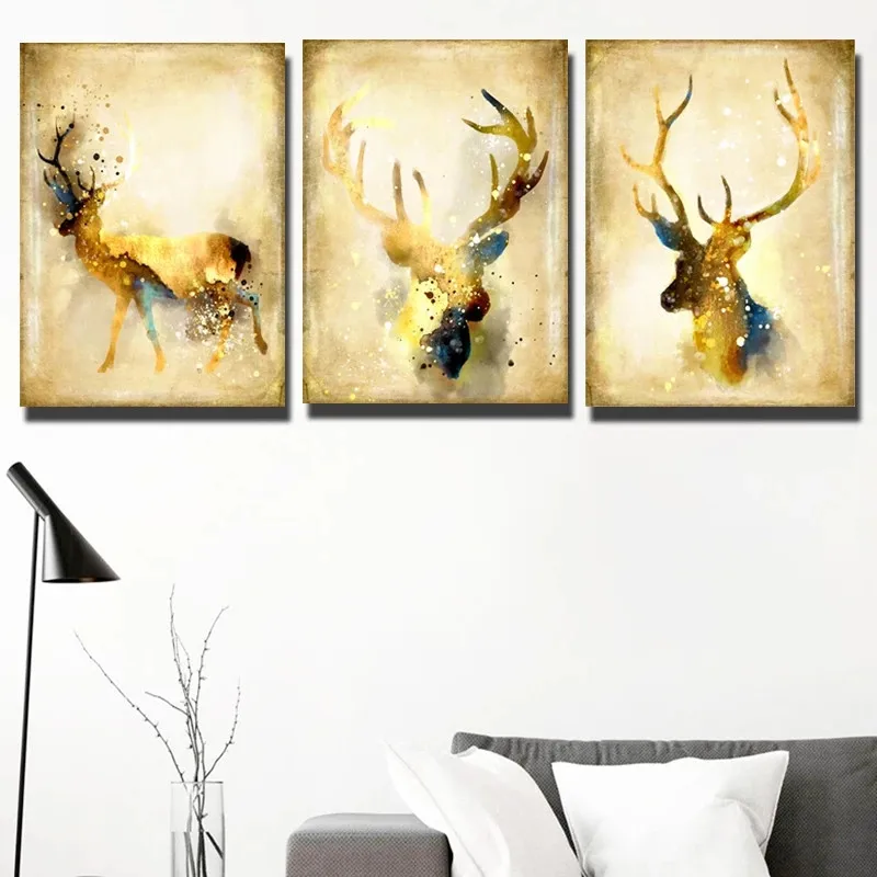 

Nordic Style Large Size Animals Wall Art Pictures Elks Posters And Prints Santa's deers Canvas Paintings For Living Room Decor