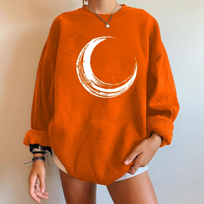 Moon Printed Women Sweatshirts Streetwear Crewneck Long Sleeve Drop Shoulder Loose Woman Sweatshirts Mulheres Sweetshirts