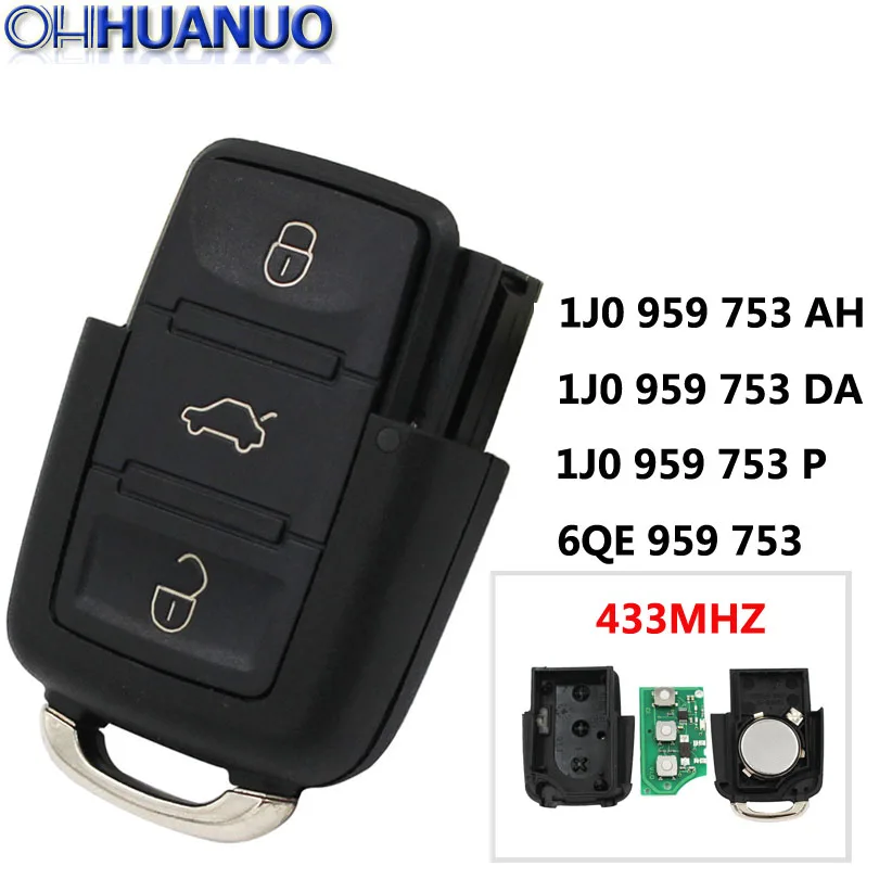 Умный пульт дистанционного управления с 3 кнопками для Volkswagen/Audi 433 МГц: 1J0 959 753 AH/1J0