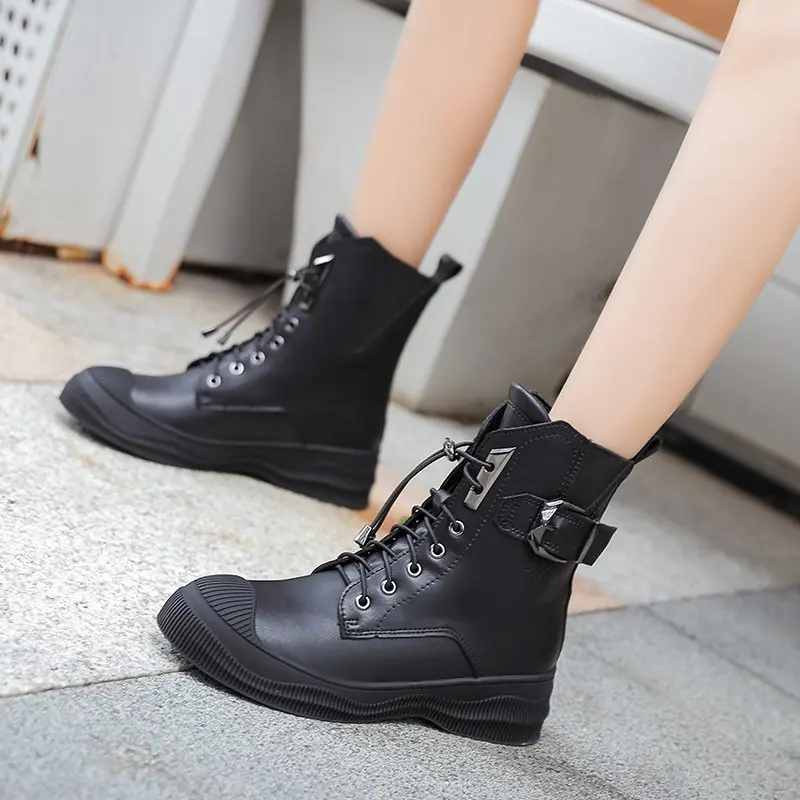 

Lace Up Women Motorcycle Boots Punk Cross Tie Short Boots Outdoor Functional Army Boots Woman Hiking Martin boots
